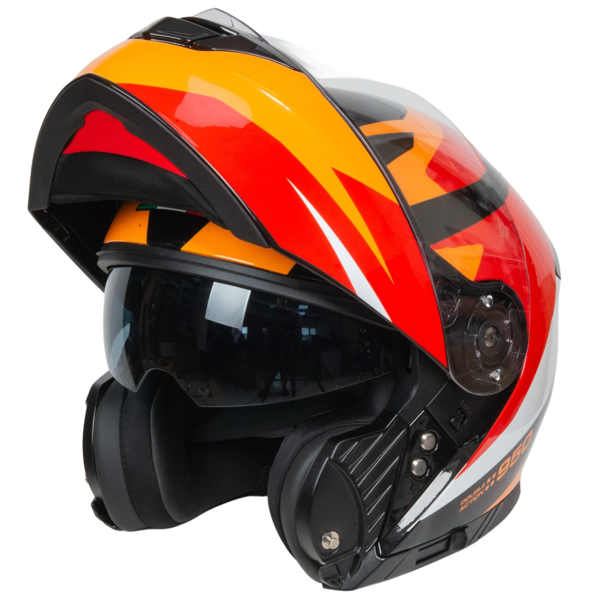 Шлем мото модуляр GTX 550 №2 (M) BLACK/WHITE ORANGE RED (2 визора)